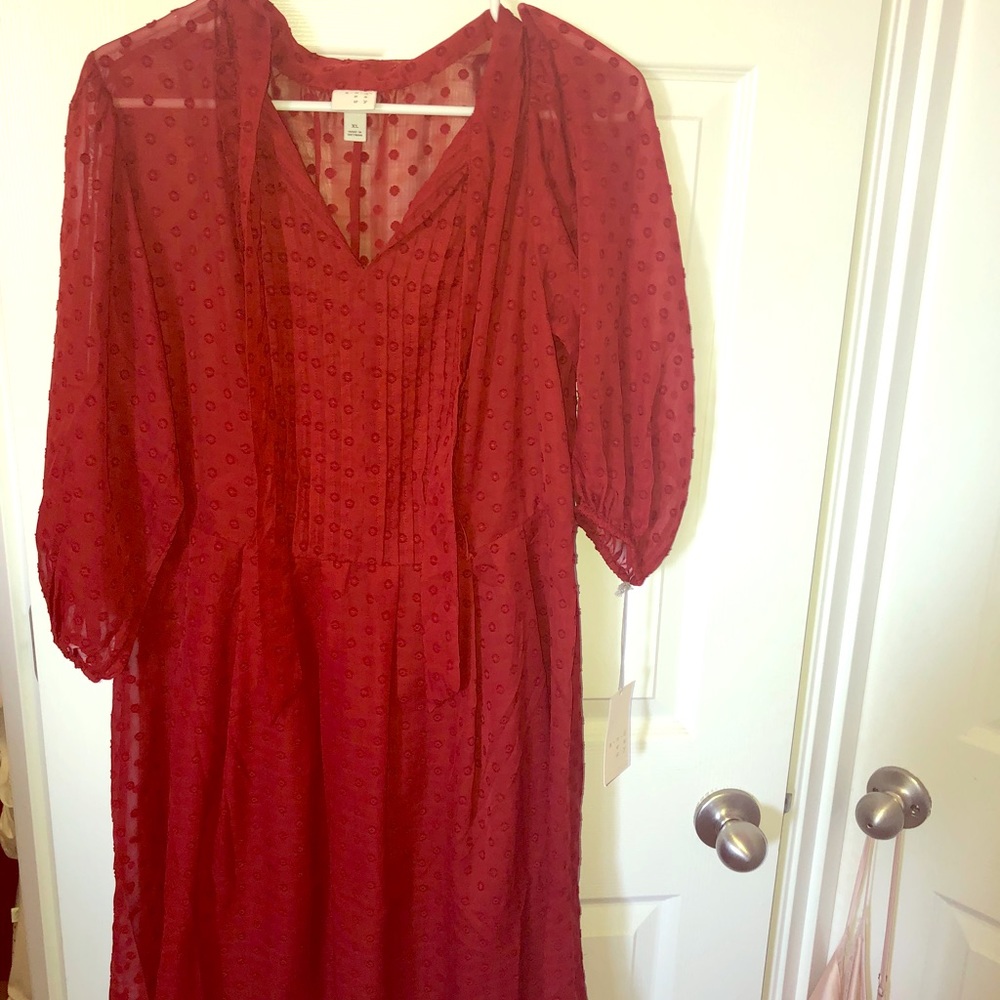 NWT Wine red long sleeve short dress